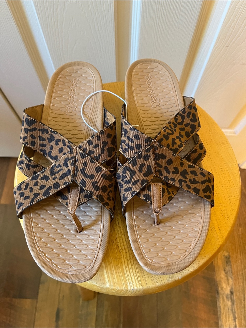 BareTraps Leopard-Print Brown Crossband Sandals